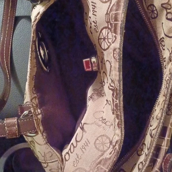 Coach brown canvas shoulder handbag purse  leather straps  hangtag Vintage - Picture 7 of 8